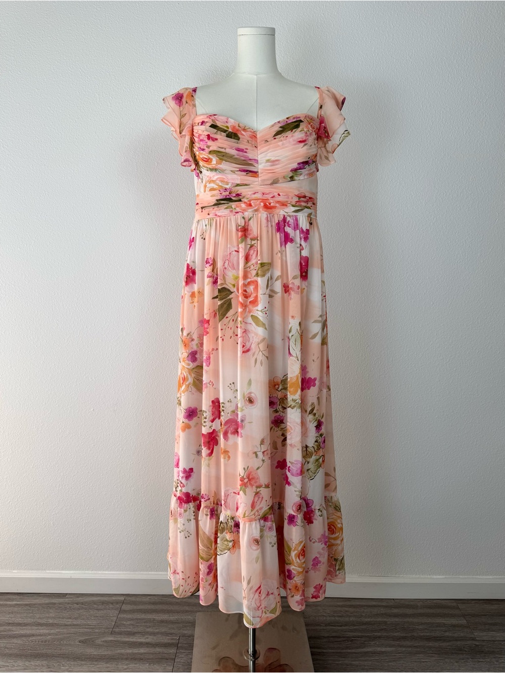 NWT Azazie Anaya Floral Chiffon Tea Length Dress Size 16